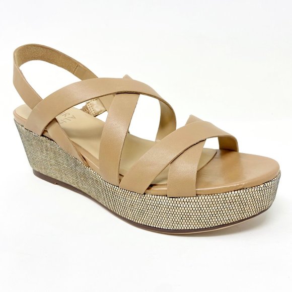 Naturalizer Cream and Tan Wedge Sandals with Crisscross Straps - Picture 2 of 5